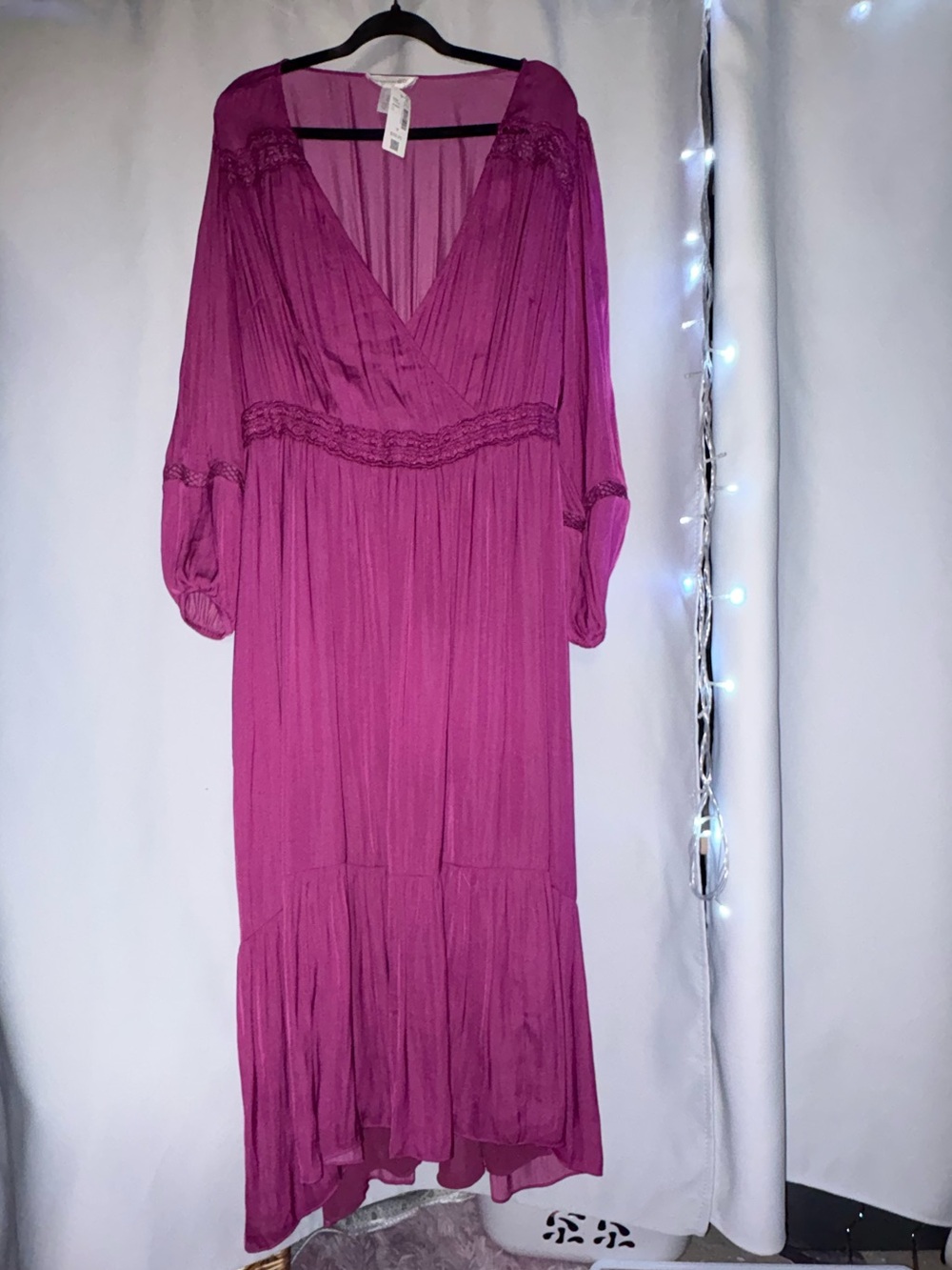 Addition Elle Fuchsia Long Sleeve V-Neck Maxi Dress
